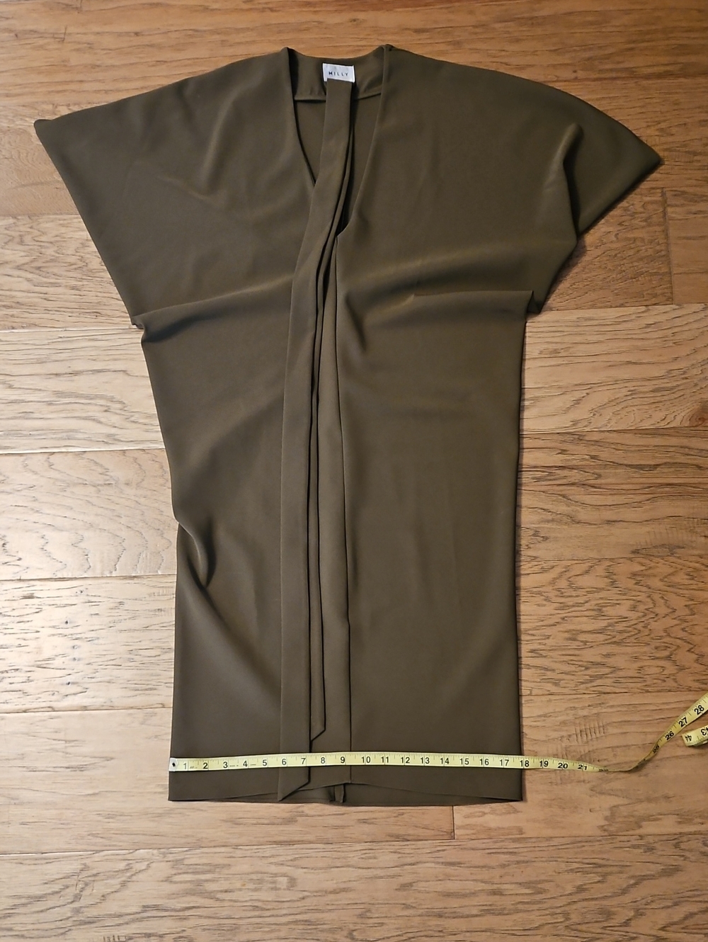 Milly Olive Green Batwing Cocoon Tie Waist Kimono Cocktail Dress Size Medium - Picture 11 of 11